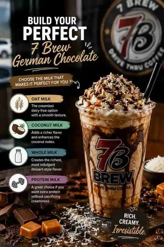 Different milk options for making a homemade 7 Brew German Chocolate recipe
