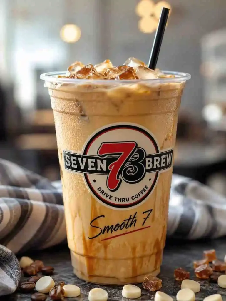 Homemade Smooth 7 Brew iced coffee with espresso, white chocolate, Irish cream, milk, ice, and whipped cream.