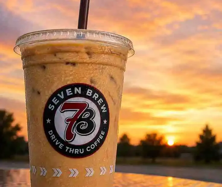 Discover 7 Brew Coffee featuring The Blondie, The Brunette, Smooth 7, Cinnamon Roll, White Chocolate Mocha, German Chocolate, and Sweet & Salty iced coffee drinks.