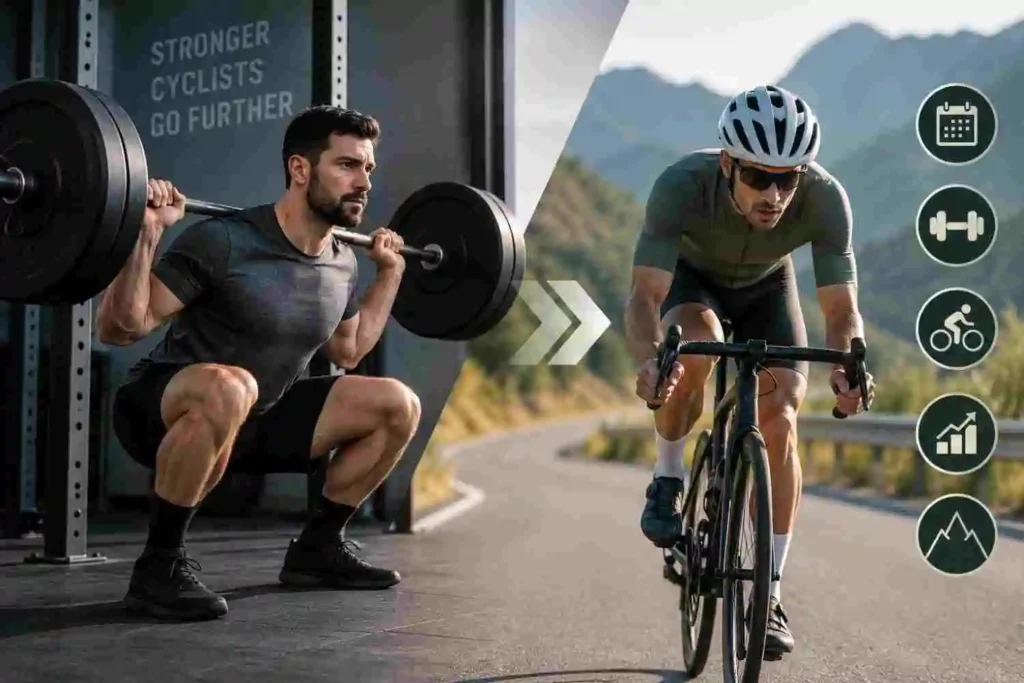 12-week strength training program for cyclists with barbell training and road cycling