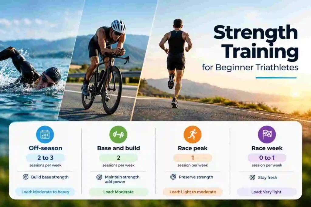 Beginner triathlete doing strength training for swim, bike, and run